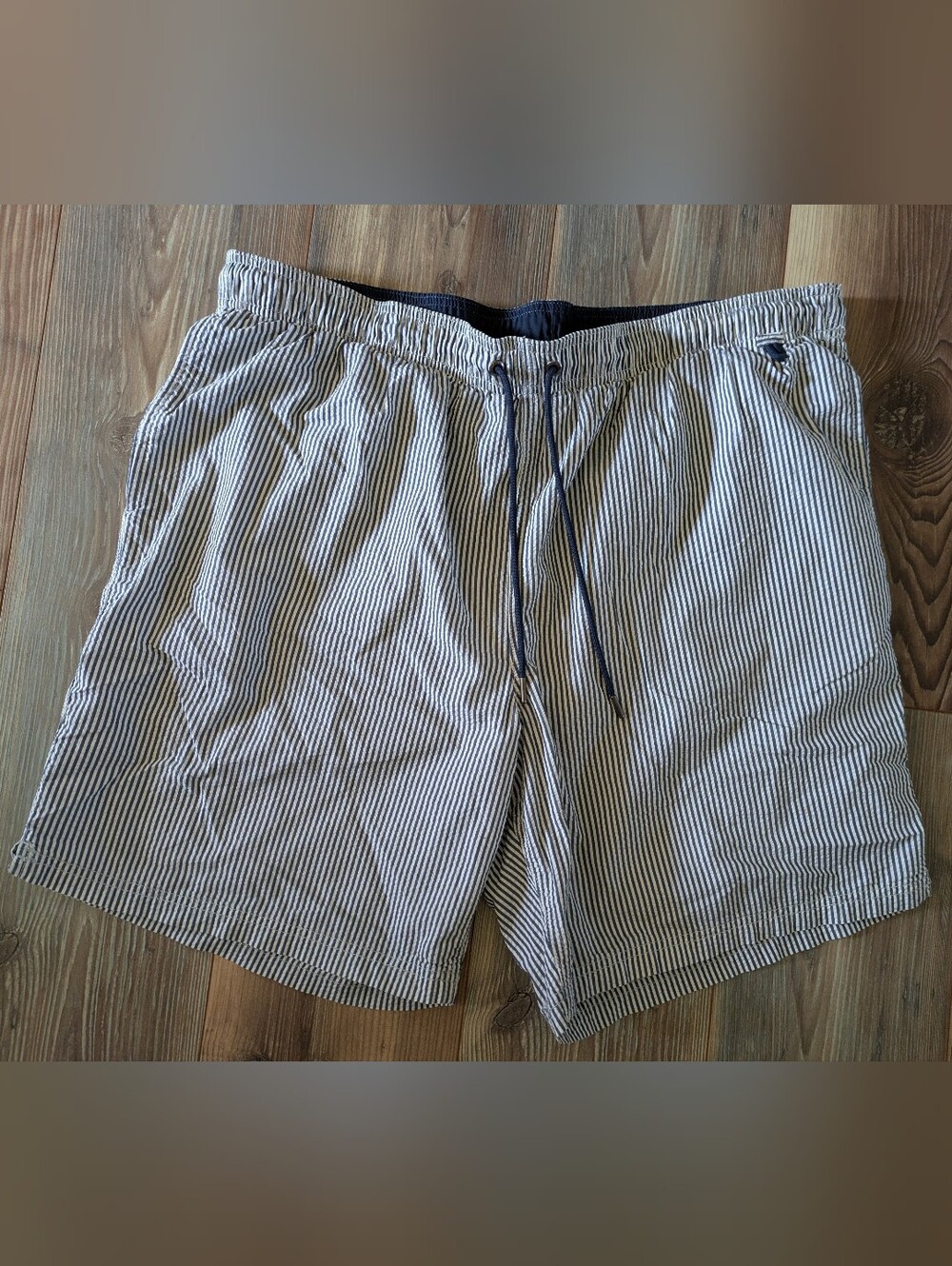 Lands End Blue & White Striped Pocketed Swim Trunks Shorts Mens XL 40-42